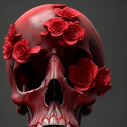 human skull , with red flowers , unreal 5 , blood