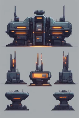 game asset, futuristic checkpoint, pixel art, 2D front view