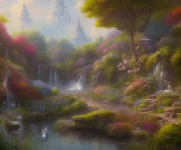 A beautiful paradise garden painting by empyrean, rendered in artstation