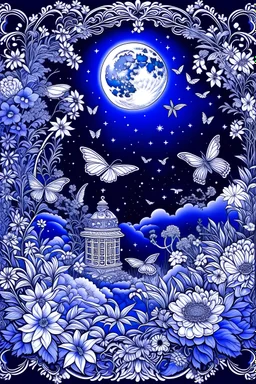 Mystical Moonlit Garden Line Art Coloring Prompt: Create an enchanting line art of a moonlit garden filled with whimsical flowers, delicate fairies, and softly glowing fireflies. Craft intricate details that add to the magical atmosphere of the scene. Encourage the use of a soothing color palette, including shades of midnight blue, silver, and gentle purples, to evoke a sense of tranquility and beauty as you bring this mystical garden to life . for colouring book