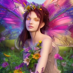  Beautiful and bright fairy of spring,delicate flowers, knees up portrait, butterfly, fantastical, intricate detail, splash screen, complementary colors, fantasy concept art, 8k resolution, Unreal Engine 5"