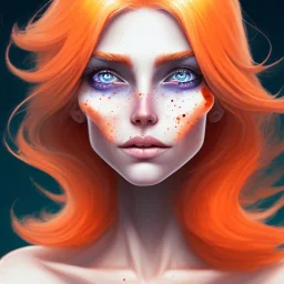 fantasy setting, woman, two-toned streaked orange and white hair, ranger, freckles