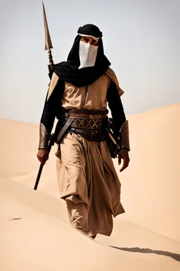 Photography Misterius Arabian Palestine Warrior Man Mask Walking alonely on desert