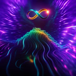 infinity symbol ∞ with vibrant single plankton in water, striking, neon, chiaroscuro, dramatic, captivating, powerful, fantasy, beautiful, octane render, 16k post-production, artstation: award-winning: atmospheric: commanding: fantastical: clarity: ultra quality: striking: brilliance: stunning colors: amazing depth; lens: f/11, 35mm