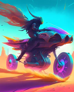 cyberpunk hoover bike flying through the desert Symmetry product render poster vivid colors classical proportion car, glowing fog intricate, elegant, highly detailed, digital painting, art station, concept art, smooth, sharp focus, illustration Art by royocano