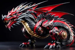 big dragon robot with black and red color schemes, in the style of fairy academia, hard-edge style, agfa vista, dynamic pose, oshare kei, hurufiyya, rtx, close picture, intricate details, highly detailed, high details, detailed portrait, masterpiece,ultra detailed, ultra quality