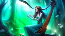 Fantasy digital illustration: = a magical singing harp