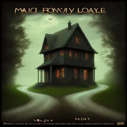 dark long road in the way there is a small house , album cover