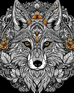 Eurasian wolf ANIMAL Book cover for Adults, mandala, flower, read