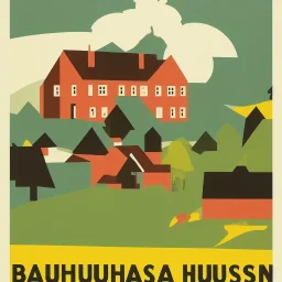 Bauhaus poster of rural Scandinavian country house