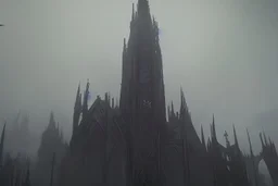 A twisted, dark, cathedral/tower stretching into a cracked sky