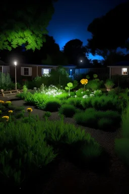 A beautiful school garden at night