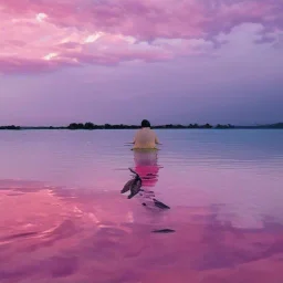turtle and pink sky and people