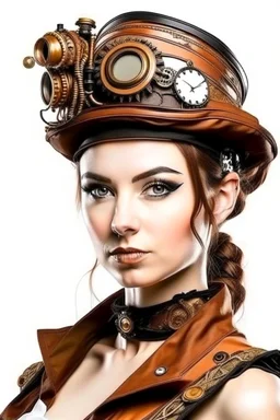 portrait of a beautiful steampunk lady on a white background