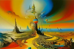 A cursed rainbow realm empire in Impressionism art style painted by Salvador Dali