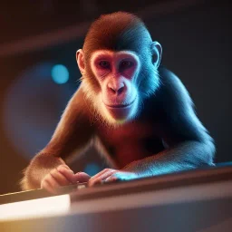 Dj monkey, unreal 5, octane render, cinema4d, redshift render, hyper realistic, cenematic, vibrancy, synthwave, retouch, centered, dynamic lighting, dramatic lighting, 4k, highly detailed, attractive beautiful, realistic, epic composition, holographic,