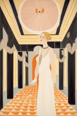 a woman with feathers in an Art Deco foyer by artist "Hilma af Klint"by artist "Erté"