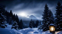 christmas,festive,fir forrest scenery,forest,tree,nature,night,snow,lanterns,fir tree,night ,cloud, dramatic scene