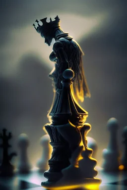 nephilim watcher chess piece buildt of by yellow stones misty trending, depth of field, backlit