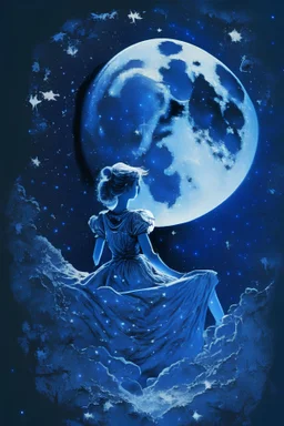 Diana on Moon with stars blue