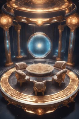 Furniture, unique, futuristic, symmetric, highly detailed, celestial, with full color, 3D, with glass, Cinematography, photorealistic, epic composition, Unreal Engine, Cinematic, Color Grading, fantasy, sunlight, ultra detailed artistic photography, midnight aura, glamour, intricate artwork masterpiece, golden ratio, trending on artstation, isometric, centered, Curtation