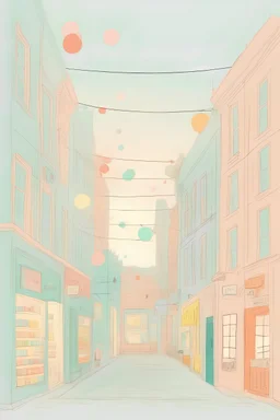 An art piece inspired by the book \'kids book store\' by Oliver Jeffers. Use Oliver Jeffers style with colorfull style, minimal solace, pastel.