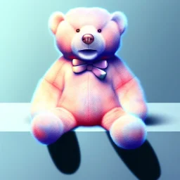 pastel pink teddy bear sitting on a store shelf alone surrounded by dust, drawing