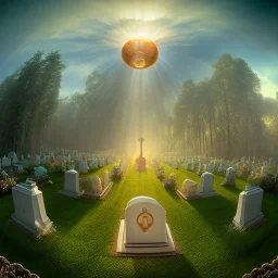 A pet cemetary , masterpiece, god lights,god rays,cianoscuro light,tilt shift,lens flare, anamorphic and spherical lens,fisheye 4mm focus , 4k 3D,