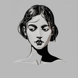 waist-length bust woman, linocut style, graphics form, white background, profile, composition without a full head empty space around the head, minimalism, artistic deformation of the head shape,slight paralysis, black woman, eyes closed, mouth open
