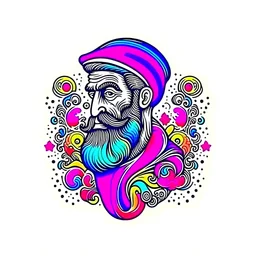 trippy logo design of a beautiful persian male drawings in colorful ink vector images, floral, 3d, beautiful pattern, bunchy