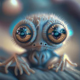 macro photography of a cute tiny alien creature, 8k resolution, photorealistic, ultra detailed