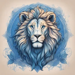 Holy Lion's Blessing in color sketch note blue print art style