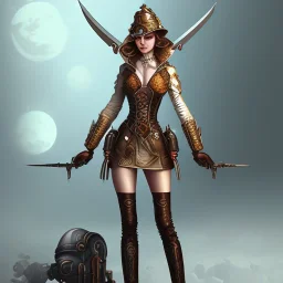 steampunk, female assassin, full-body