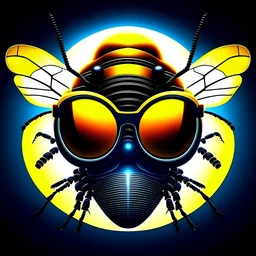 the silent bee head stylized with glasses, bizarre,surreal,