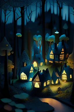 night light village forest