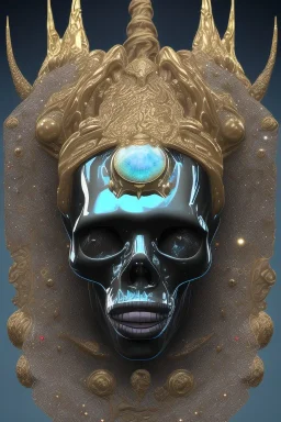 black male African alien, cracks in the voodoo head, wicked, diamond eyes, crown, blood, 8k, finely detailed, photo realistic, Boris Vallejo style turquoise skull head gold dragon space alien rain skeleton gold tooth silver helmet silver space suit spaceships