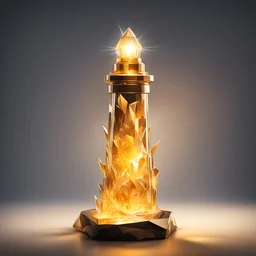 A intense glowing golden crystal that acts as a lighthouse, in vibrant glass art style