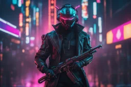 Cyberpunk yone in 8k live cyberpunk artstyle, cyber mask, two swords , close picture, neon lights, intricate details, highly detailed, high details, detailed portrait, masterpiece,ultra detailed, ultra quality