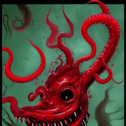 Red Tentacle monster with teeth, horror, detailed, realistic, gore