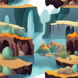 Imaginary Landscape of a caves in multiple layers undeo