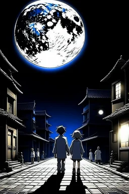 THE MOON HIDDEN SHADOWY FIGURES LABIRINTHINE STREETS meeting big brother STYLE OF HIROKU OGAI