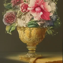 Baroque flowers in a crystal vase, void, aquarelle painting