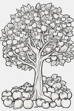 coloring page, apple tree, cartoon style, thick lines, low detail, no shading