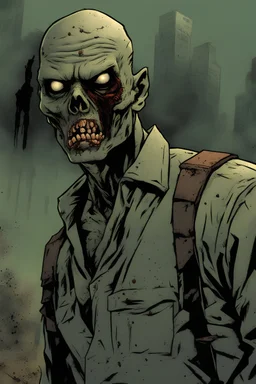 Portrait, zombie, comic book illustration looking straight ahead, post apocalypse, attacking,