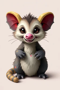 hi poly Mud luxury smiling psychic Opossum fur dragon x-pose just the character and simple background