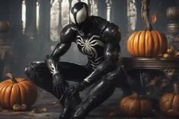 venom machine in 8k nier automata artstyle, halloween them, pumpkin head, close picture, fantasy world, intricate details, highly detailed, high details, detailed portrait, masterpiece,ultra detailed, ultra quality