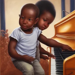 African American baby boy musician with piano modern art