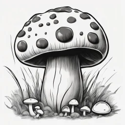 mushroom, black and white, cartoon, drawing, cute, creature, simple