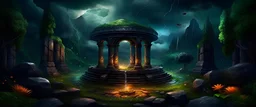 meditation round podium . my dreams . In the garden my mind bows . meditation .The ruins of a village in the midst of thunderbolts in the jungle , mountains. space color is dark , where you can see the fire and smell the smoke, galaxy, space, ethereal space, cosmos, panorama. Palace , Background: An otherworldly planet, bathed in the cold glow of distant stars. Northern Lights dancing above the clouds in Finland.