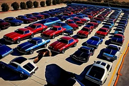 Fotorealistisch Abstellplatz voll mit brandneuen 1981er Chevrolet Camaro vor der Fabrik in Van Nuys